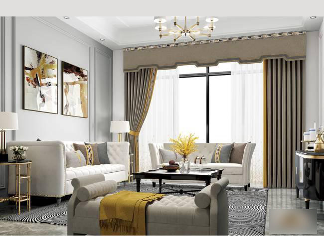 现代客厅褐色窗帘