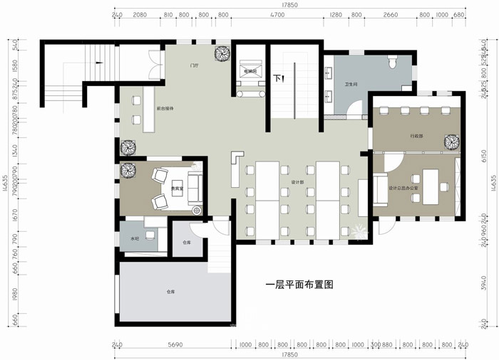 别墅办公室一层平面图