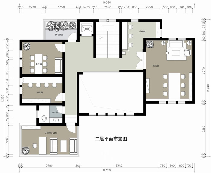 别墅办公室二层平面图