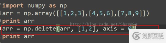 如何在numpy中利用delete删除数组的整行