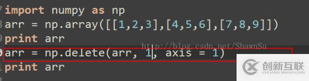 如何在numpy中利用delete删除数组的整行