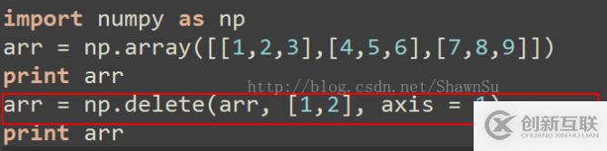 如何在numpy中利用delete删除数组的整行