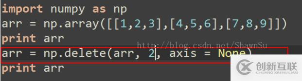 如何在numpy中利用delete删除数组的整行