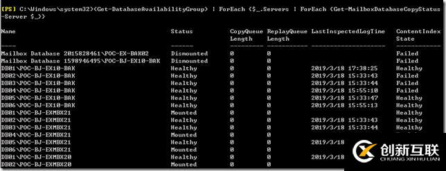 PowerShell查询所有邮箱数据库副本复制情况