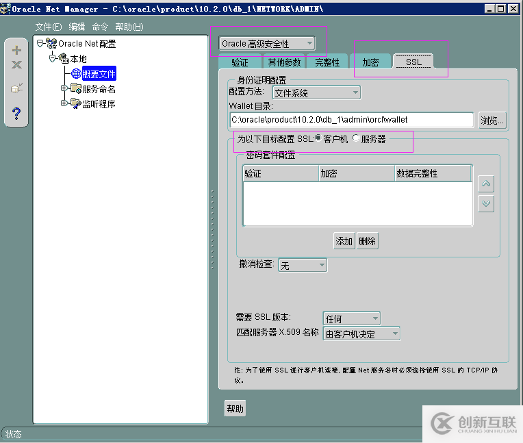 oracle net manager数据传输安全步骤的示例分析