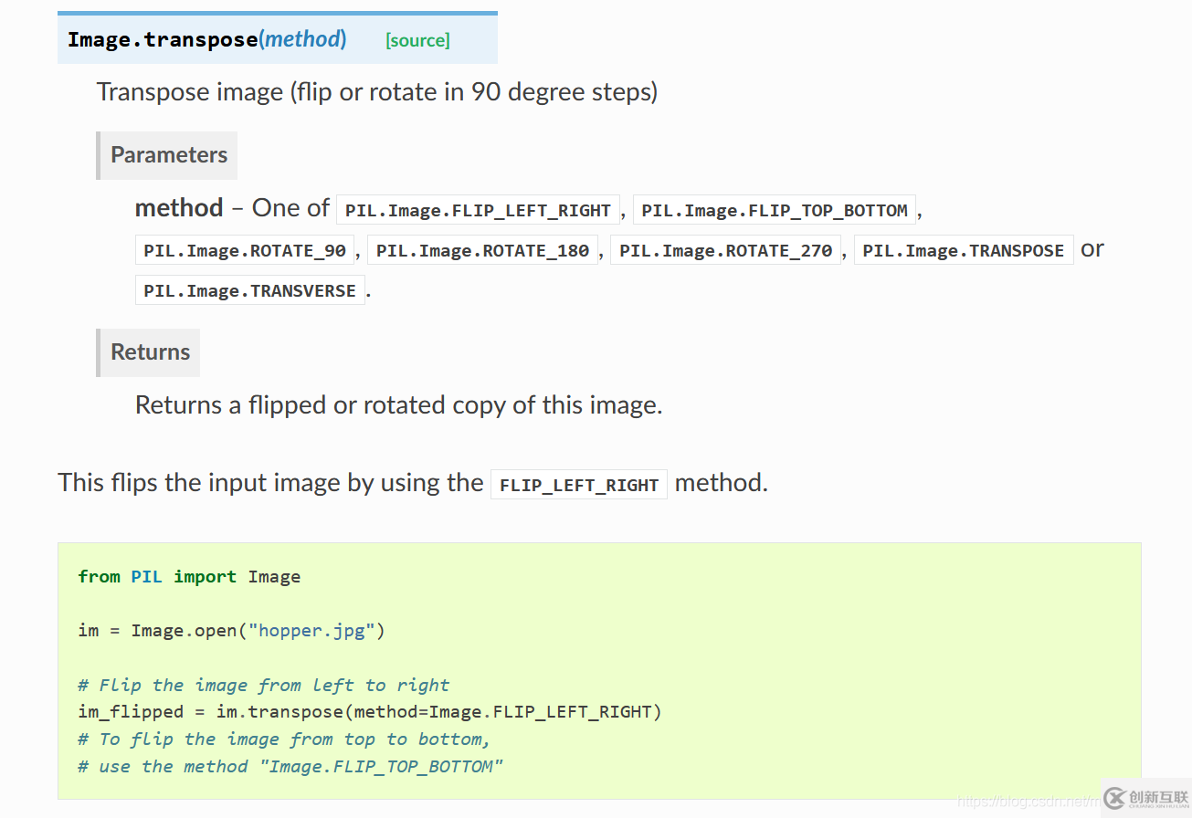 Python Imaging Library库Pillow Image.transpose()的用法