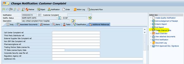 SAP QM怎么维护Internal Note