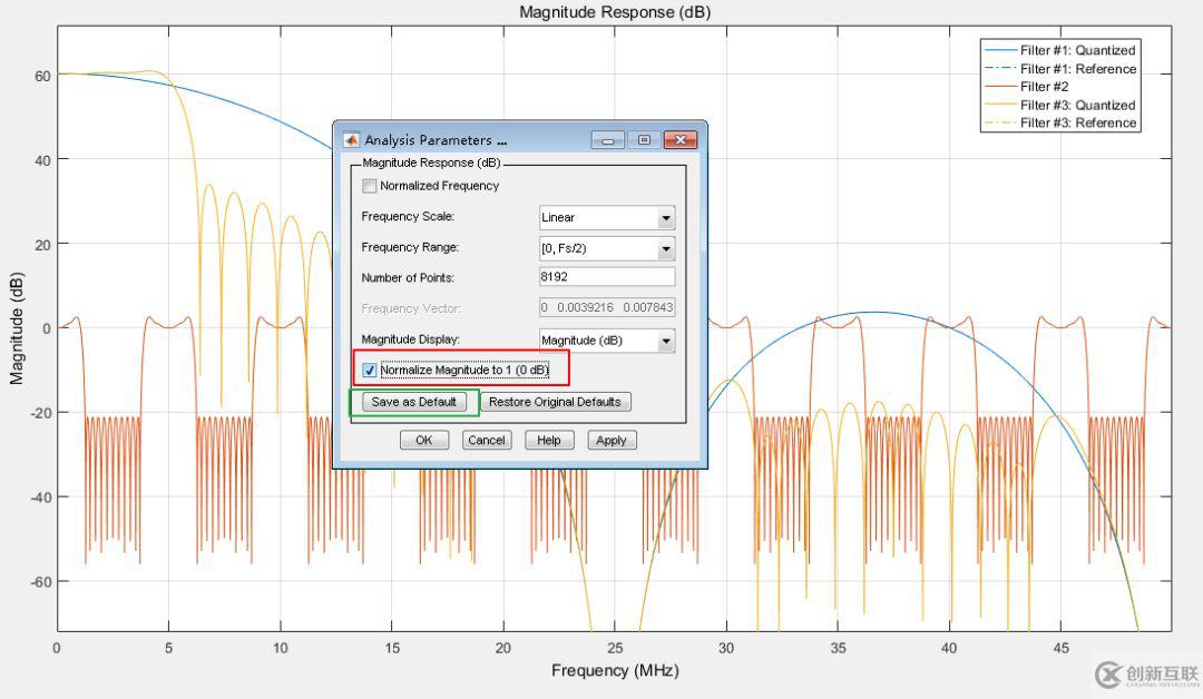 如何实现Matlab fvtool滤波器频响的幅度显示归一化