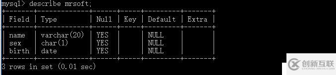 Mysql DOS：数据库的创建，选定，查询，表格的查询，参数查询，表格销毁。