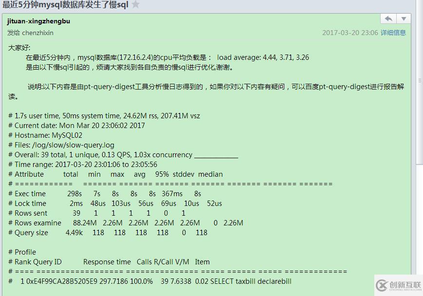 MYSQL自动发送慢SQL给开发人员的脚本