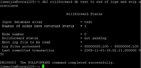 DB2中rollforward命令怎么用