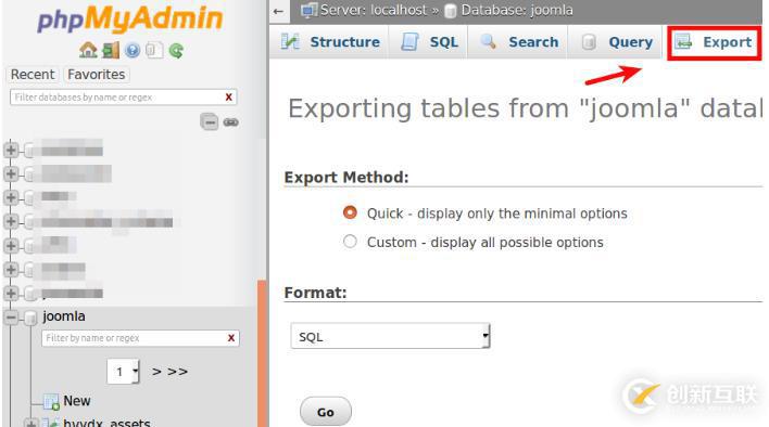 phpMyAdmin如何导出Joomla数据库