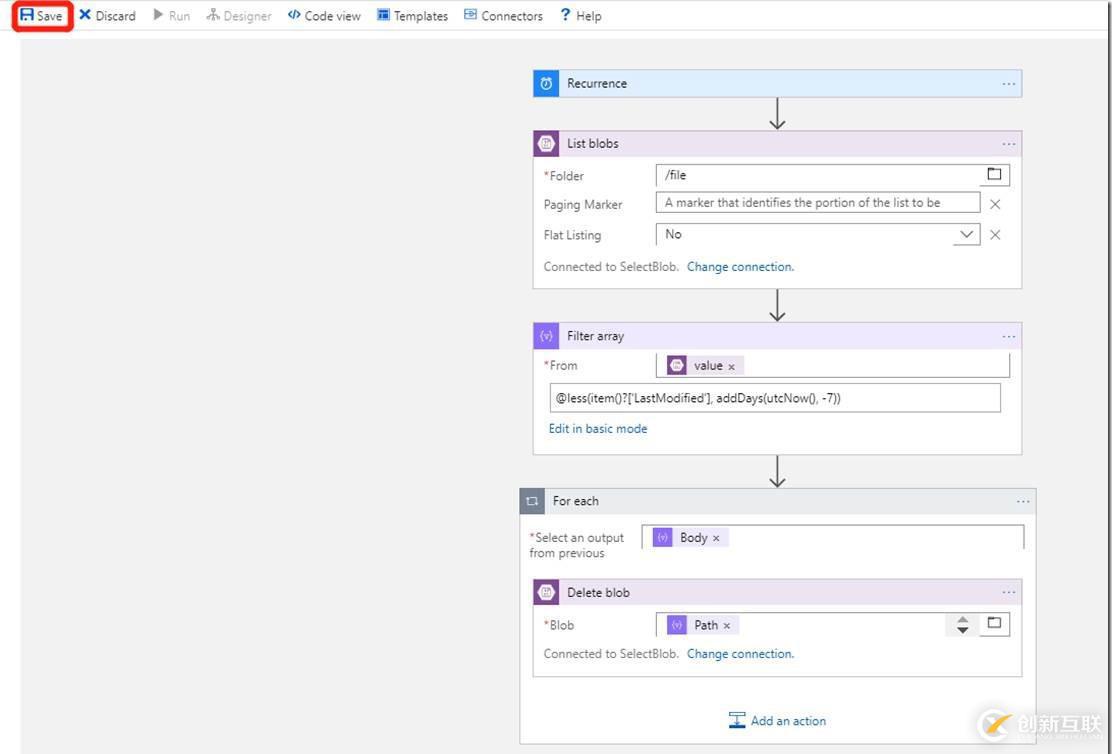 使用Logic Apps从Azure Blob存储中删除超过X天的文件