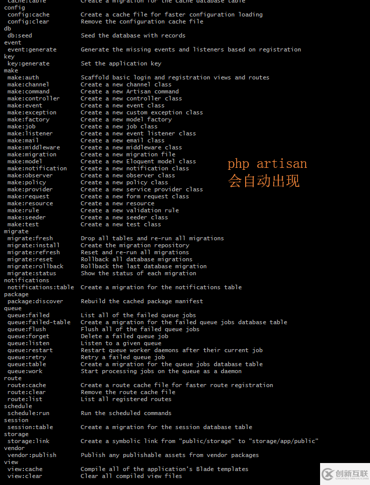 php artisan命令的备注和说明