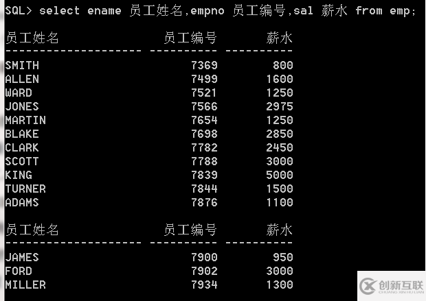 oralce简单条件查询练习