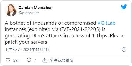 GitLab服务器漏洞被滥用于发起超过1Tbps的DDoS攻击