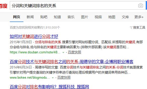 分词和关键词排名的关系搜索结果